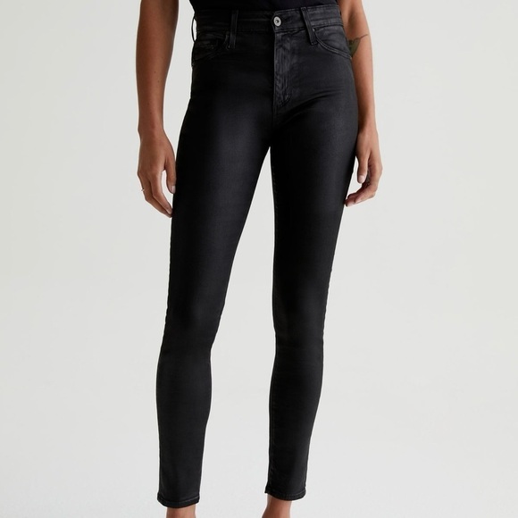 Ag NWOT Farrah High Rise Skinny Ankle Leatherette Jeans in Super Black Size 27 - Picture 2 of 11